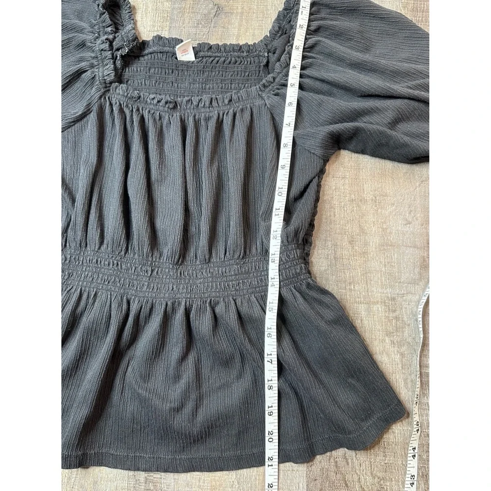Old Navy Womens Black Smocked Peplum Top Puff Sleeve Square Neck Gauze Large